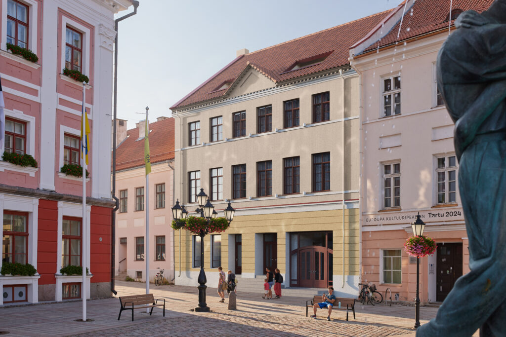 RADHAUS arendusprojekti peasissepääs Tartu Raekoja platsi vahetus läheduses.